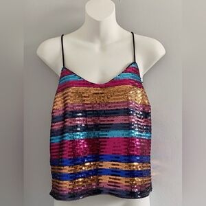 WAYF Rainbow Striped Sequined Cami Crop Top • Small